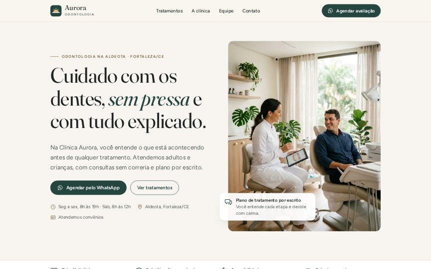 Página inicial do site de demonstração da Clínica Aurora Odontologia